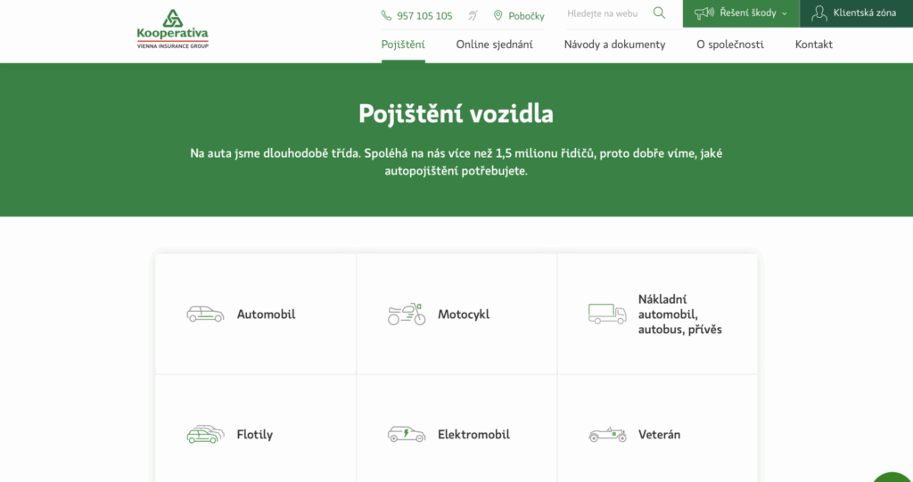 Kooperativa nabízí různé druhy autopojištění.