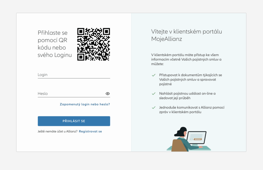 Přihlášení do klientské zóny Moje Allianz je jednoduché.