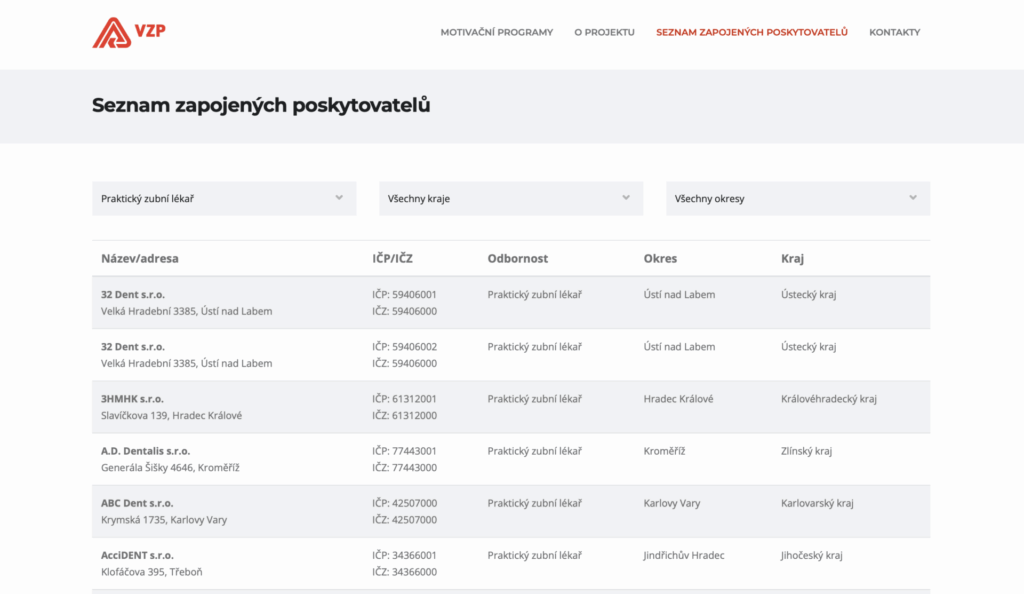 VZP umožňuje jednoduše najít lékaře, který spolupracuje s touto pojišťovnou.