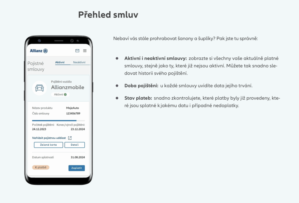 Aplikace Moje Allianz je opravdu velmi uživatelsky přívětivá.